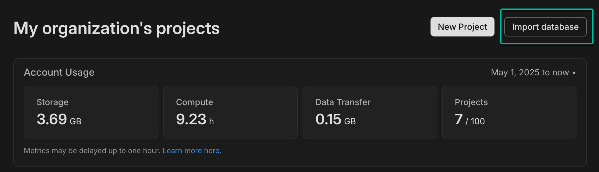 Import Data Assistant from Projects page